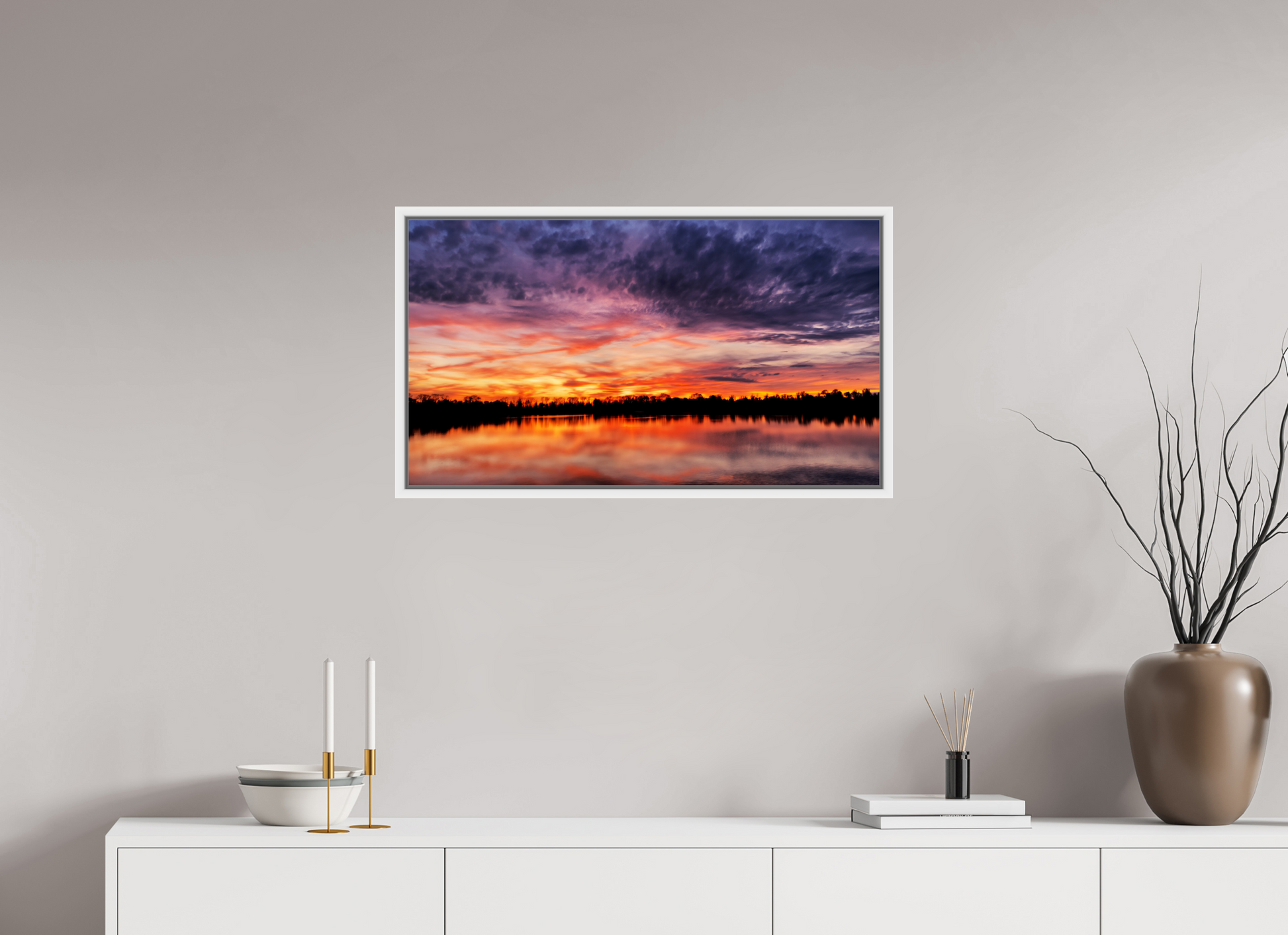 80 x 45 cm, Caisse américaine Blanche Reflets d’un Même Ciel III – L’Heure Incandescente