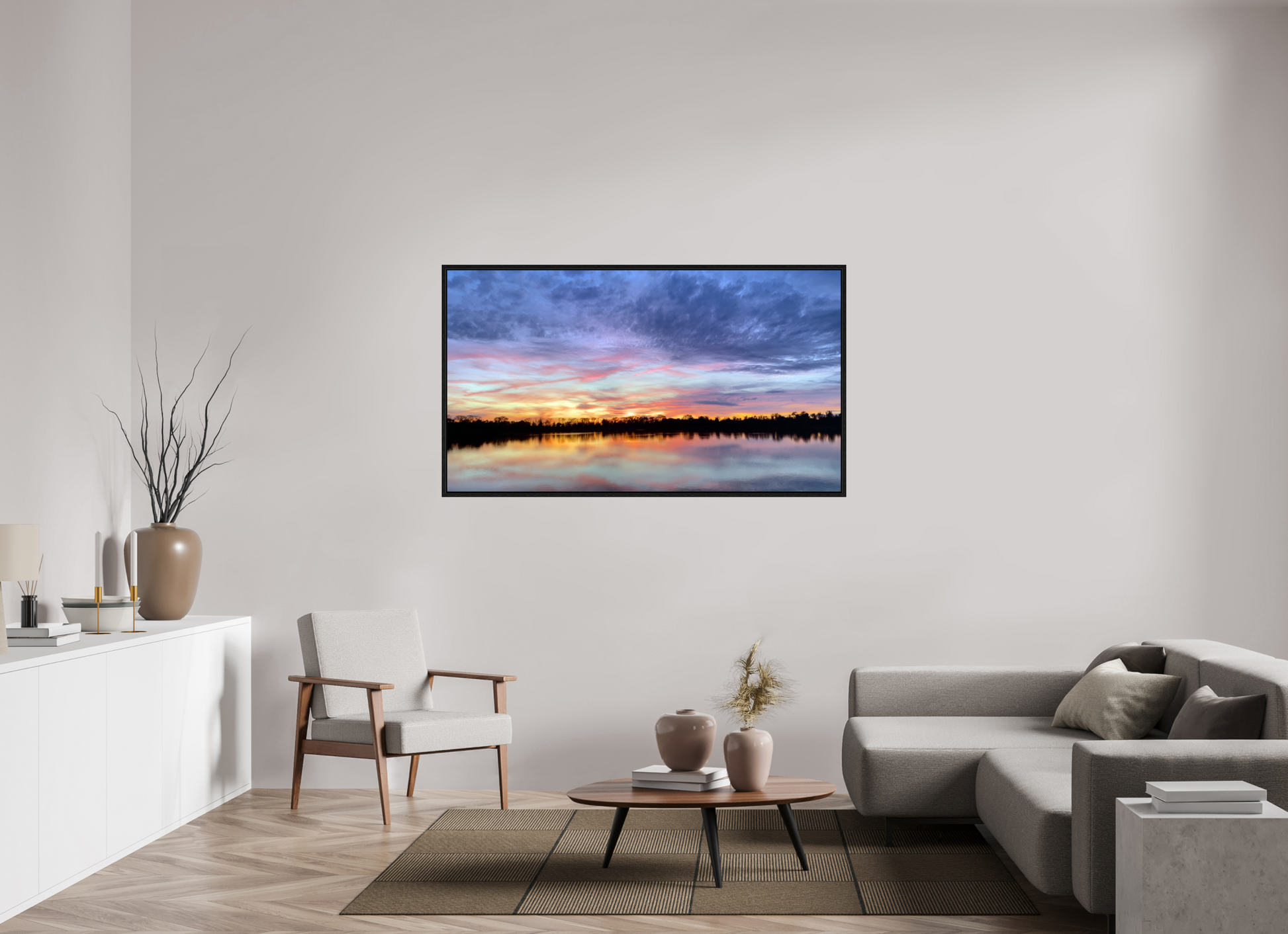 160 x 90 cm, Caisse américaine Noire Reflets d’un Même Ciel II – Le Souffle Pourpre