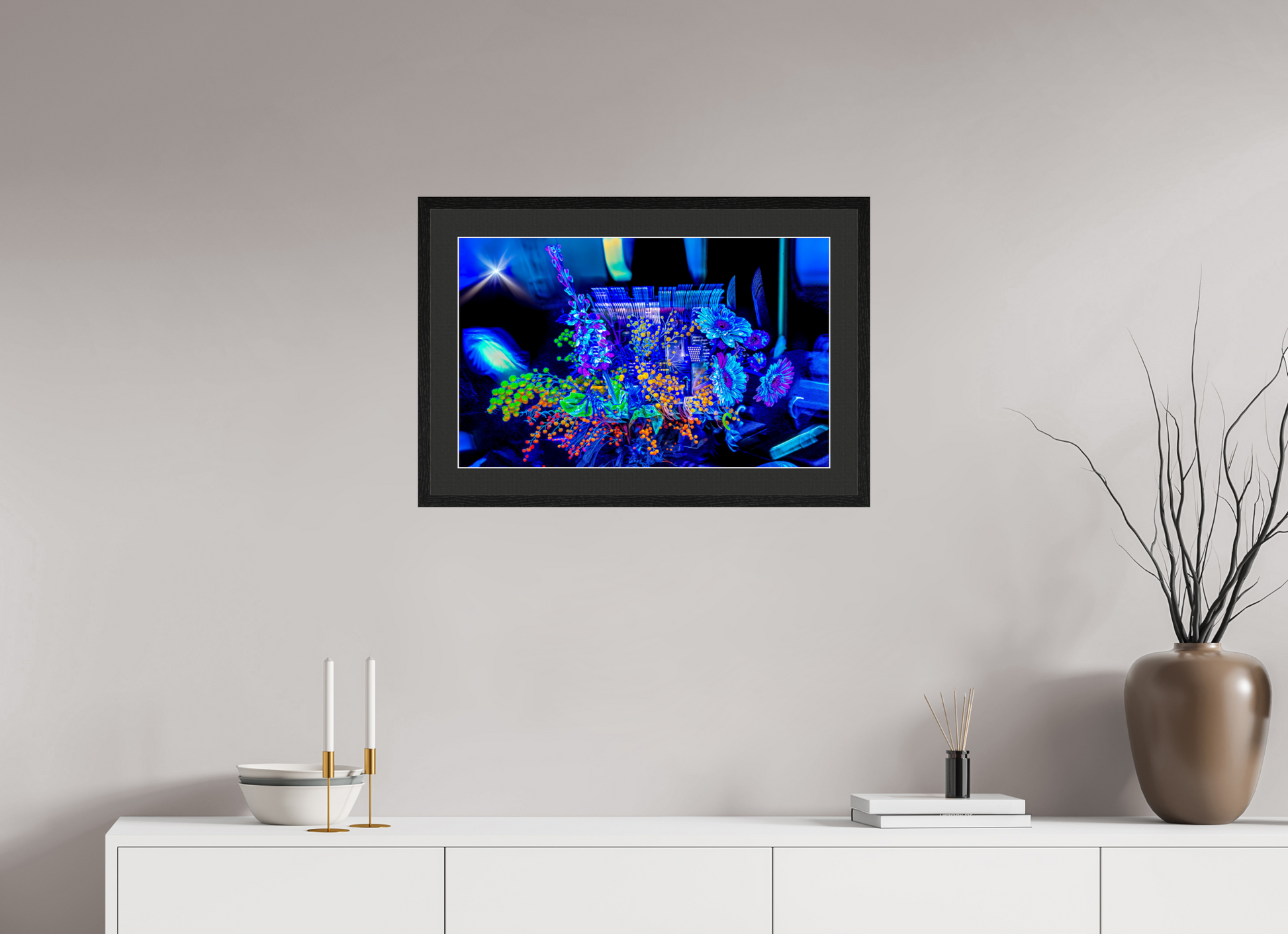 64 x 40 cm, 5 Cadre Noir : Passe-Partout Noir lisière Blanche Le bouquet où nos rêves s’illuminent