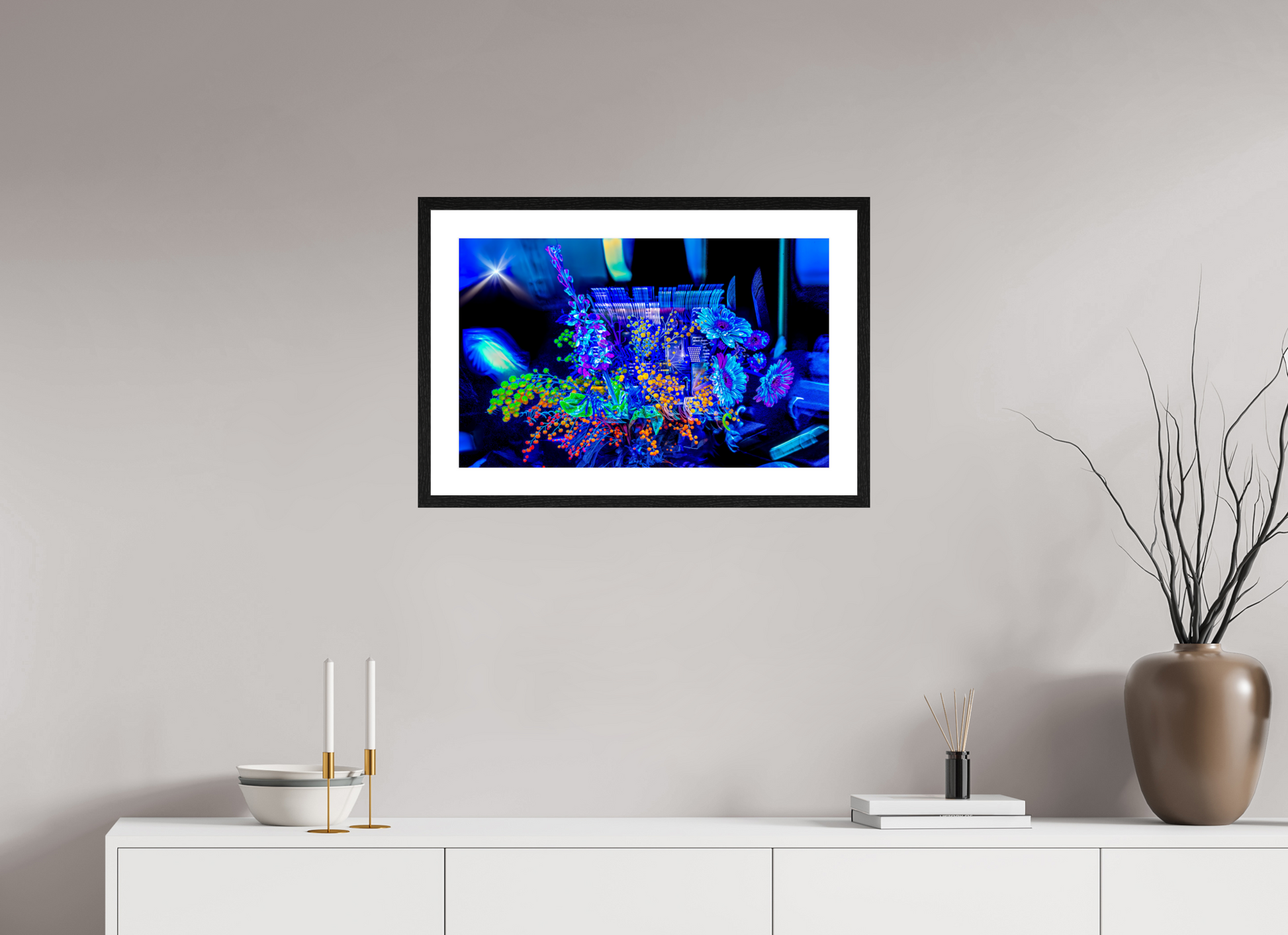 64 x 40 cm, 4 Cadre Noir : Passe-Partout Blanc Le bouquet où nos rêves s’illuminent