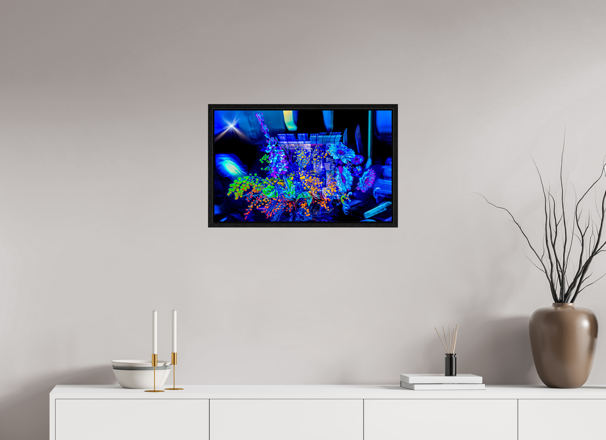 64 x 40 cm, 8 Caisse américaine Noire Le bouquet où nos rêves s’illuminent