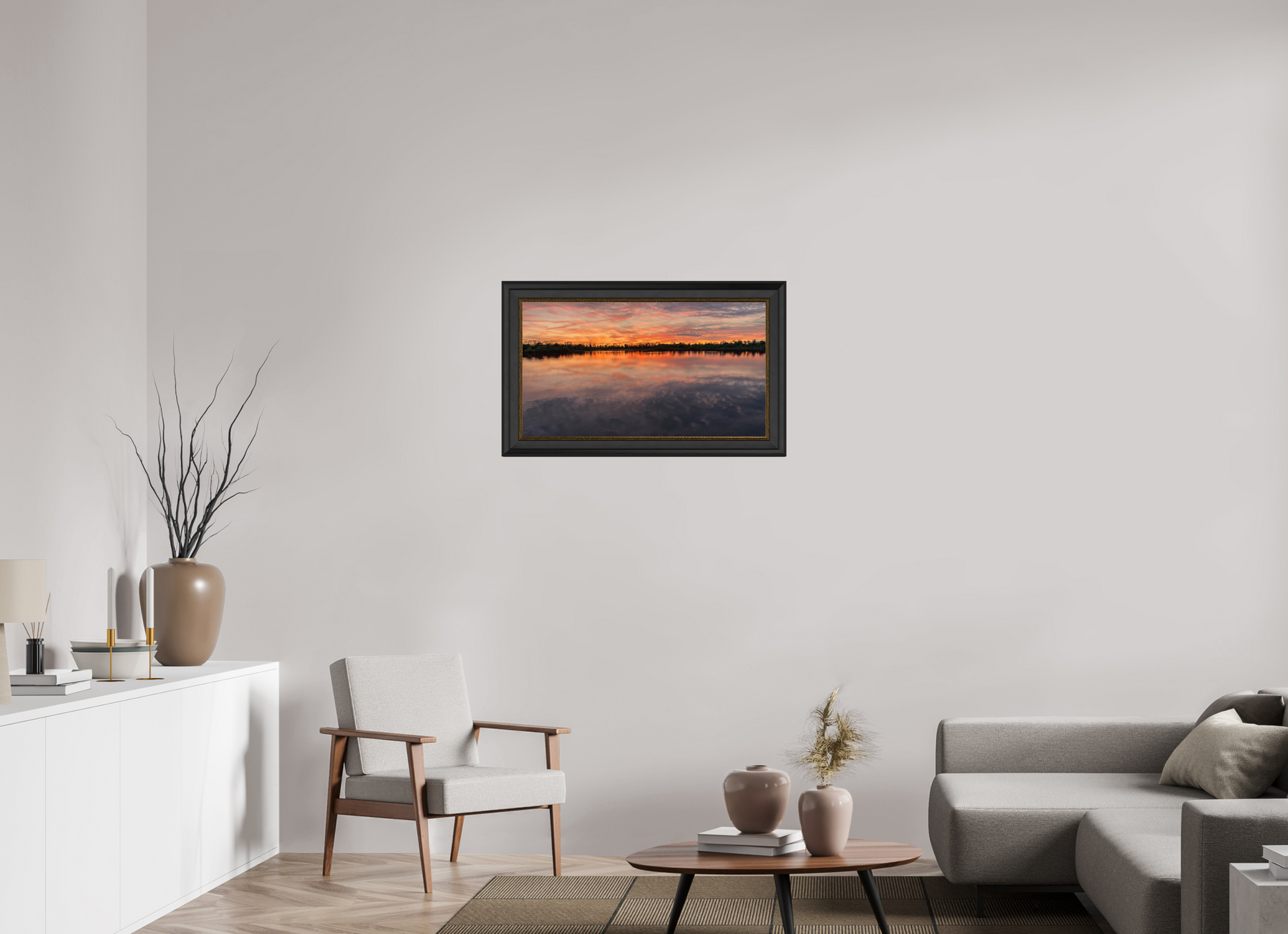 80 x 45 cm, Cadre Noir-Or Reflets d’un Même Ciel VI – L'Infini en Reflet
