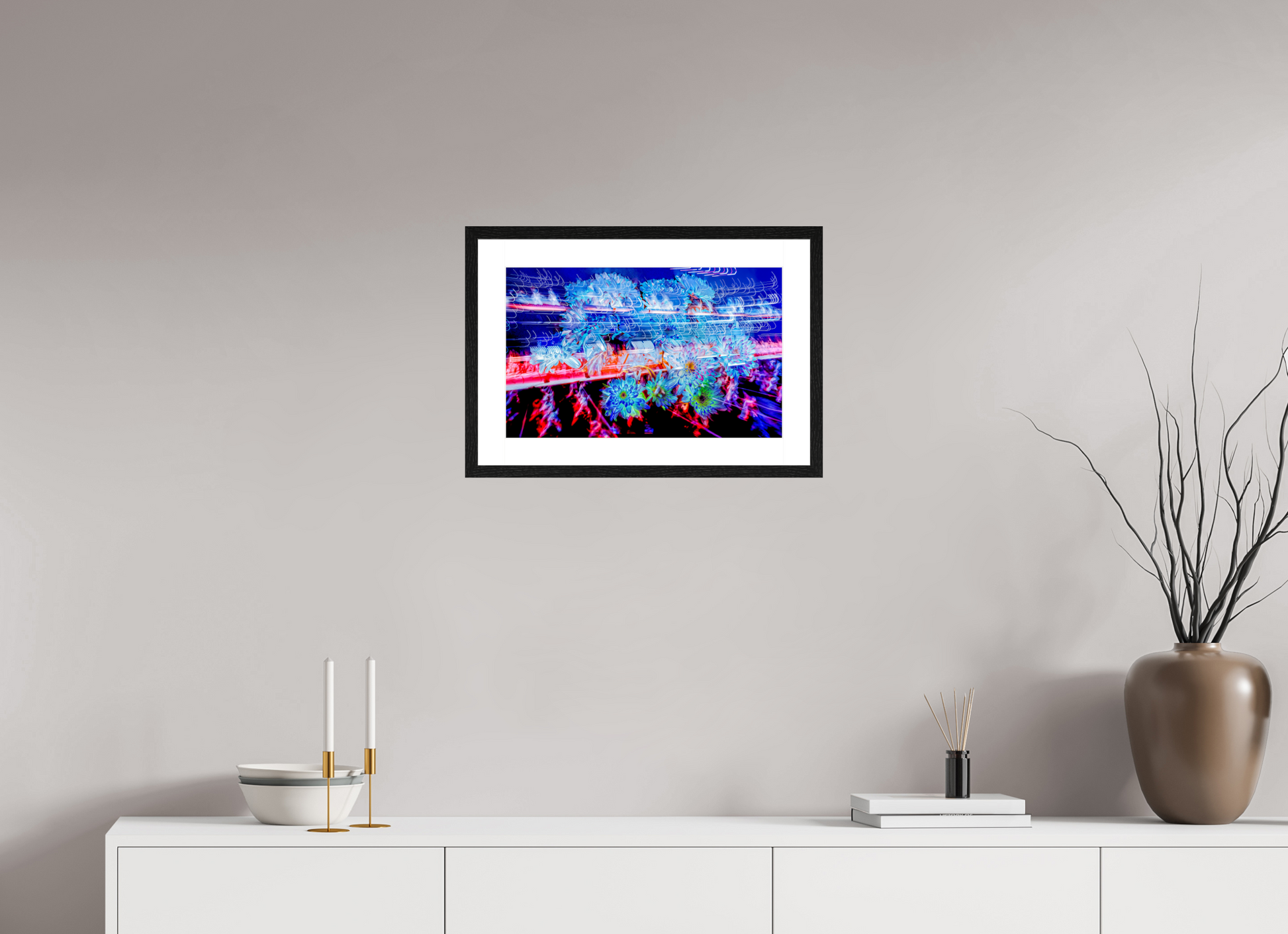 48 x 30 cm, 4 Cadre Noir : Passe-Partout Blanc Éclosions dans les courants de matière douce