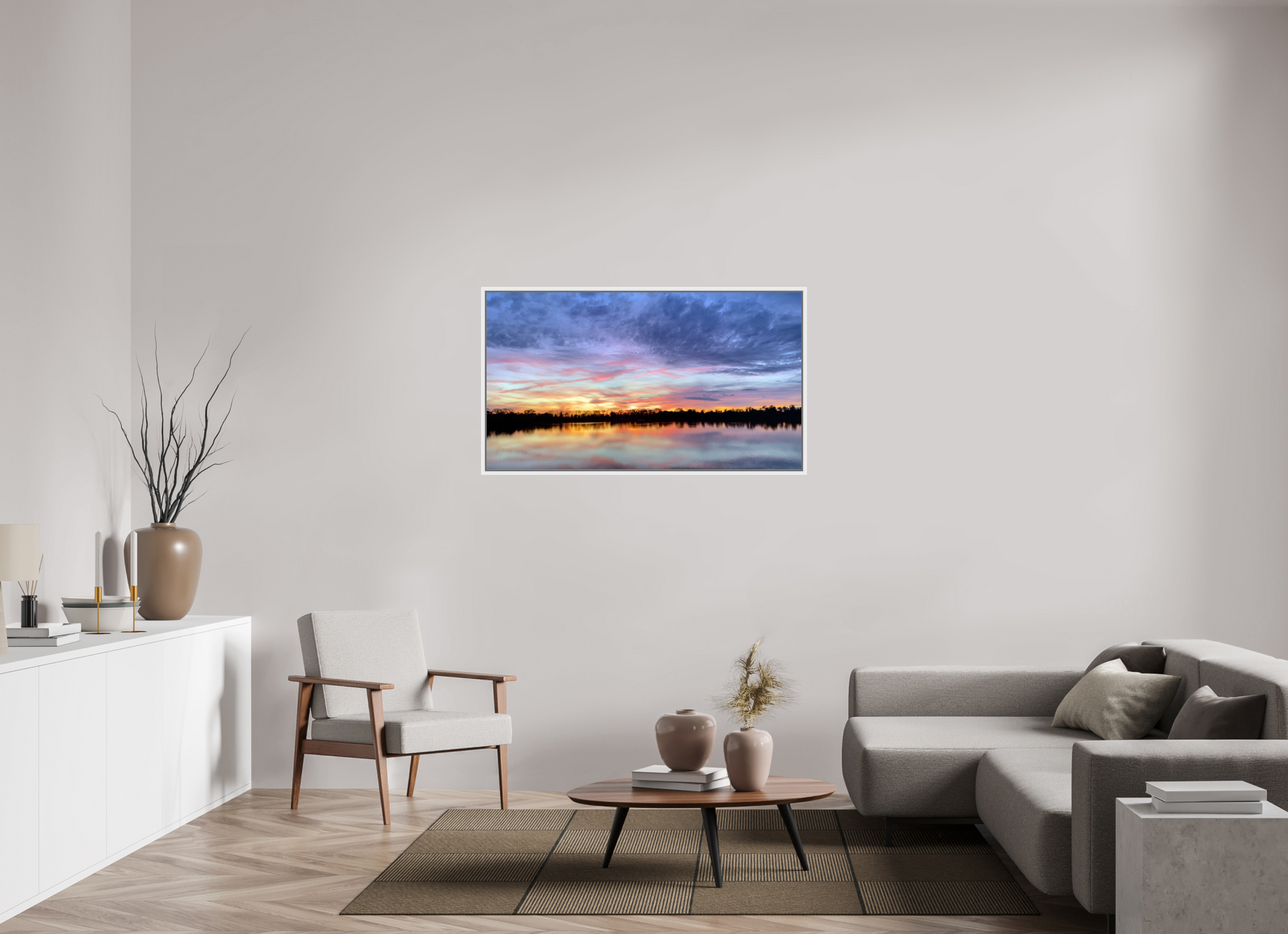 128 x 72 cm, Caisse américaine Blanche Reflets d’un Même Ciel II – Le Souffle Pourpre