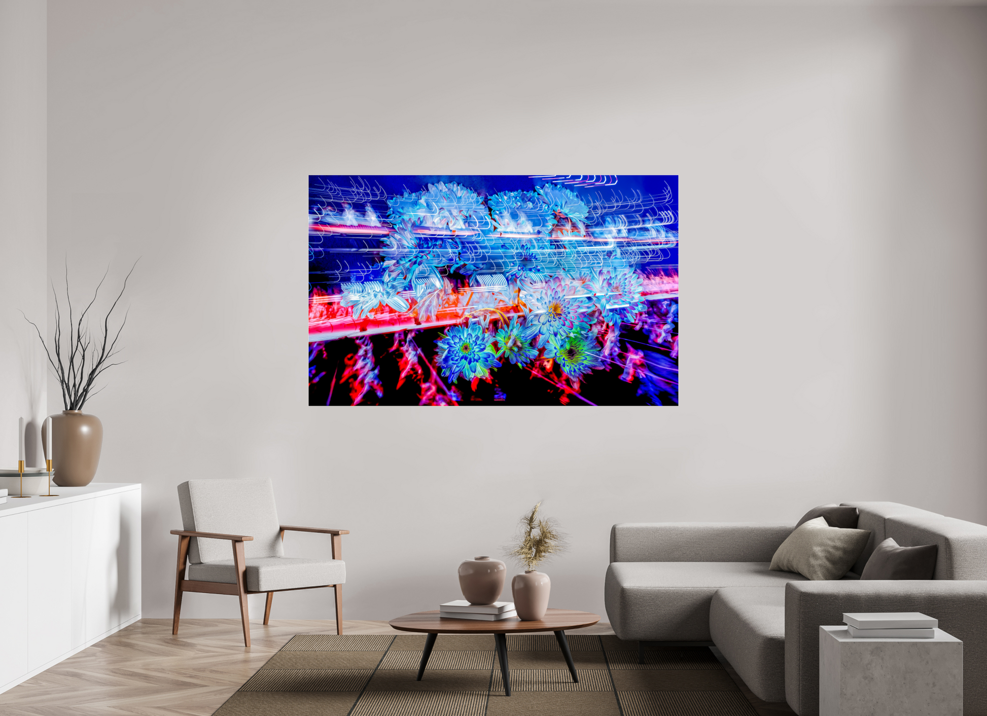 192 x 120 cm, 3 Tirage photo sous Verre acrylique Éclosions dans les courants de matière douce