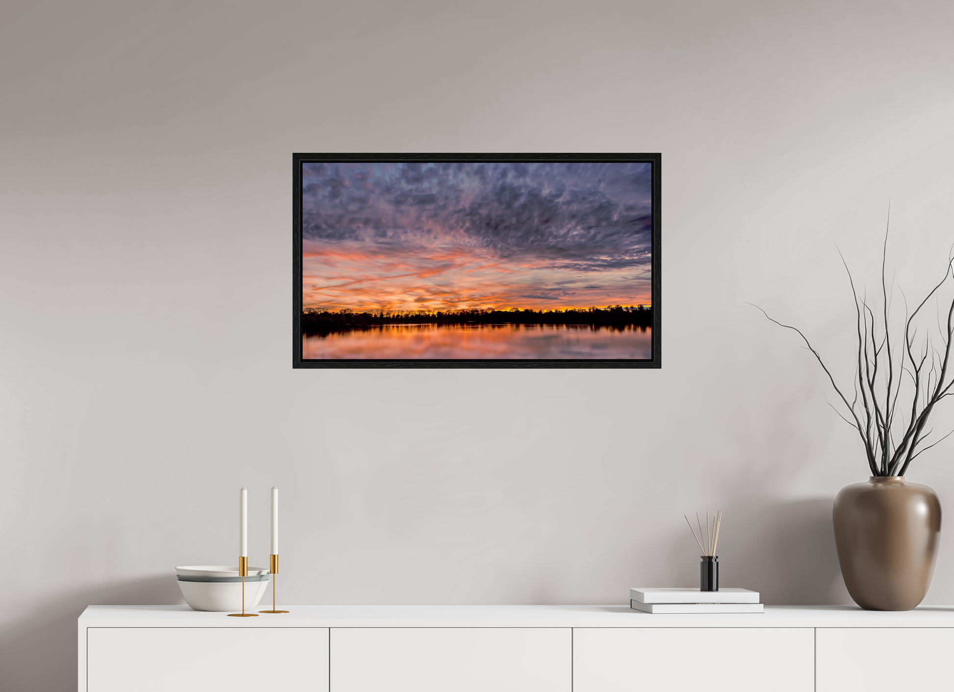 80 x 45 cm, Caisse américaine Noire Reflets d’un Même Ciel VII – Dernier Chant du Soir