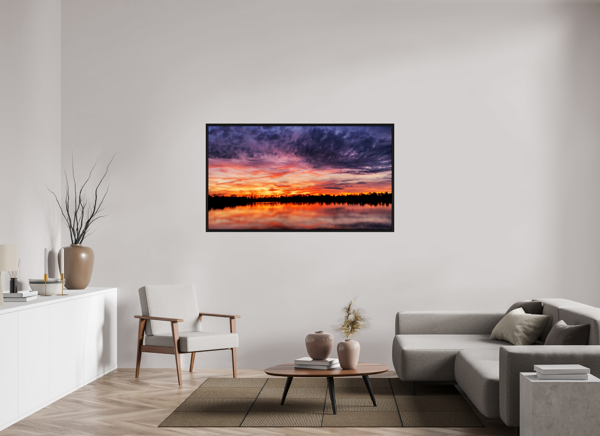 160 x 90 cm, Caisse américaine Noire Reflets d’un Même Ciel III – L’Heure Incandescente
