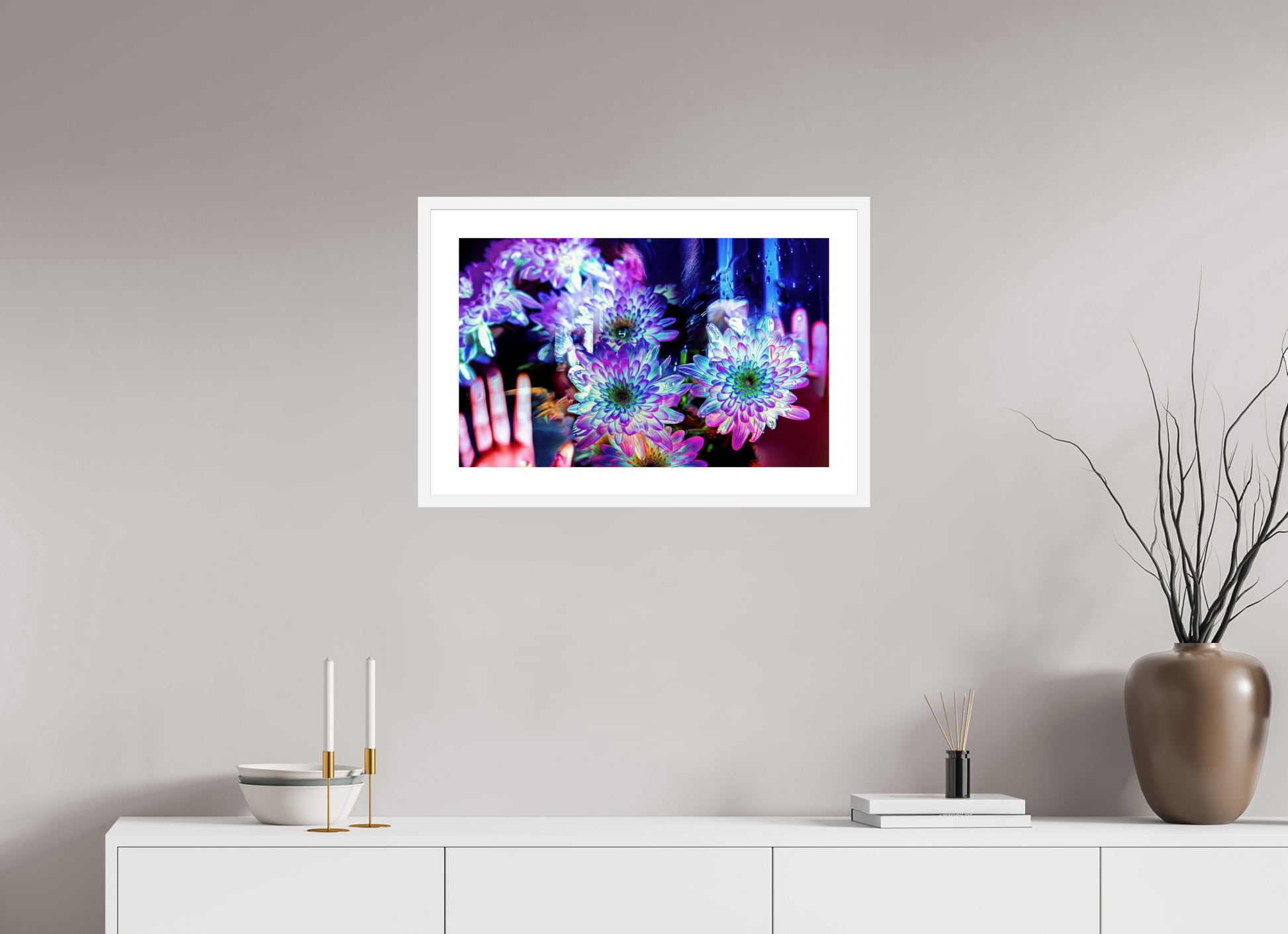 64 x 40 cm, 6 Cadre Blanc : Passe-Partout Blanc Pétales contre ma peau, lumière contre la tienne