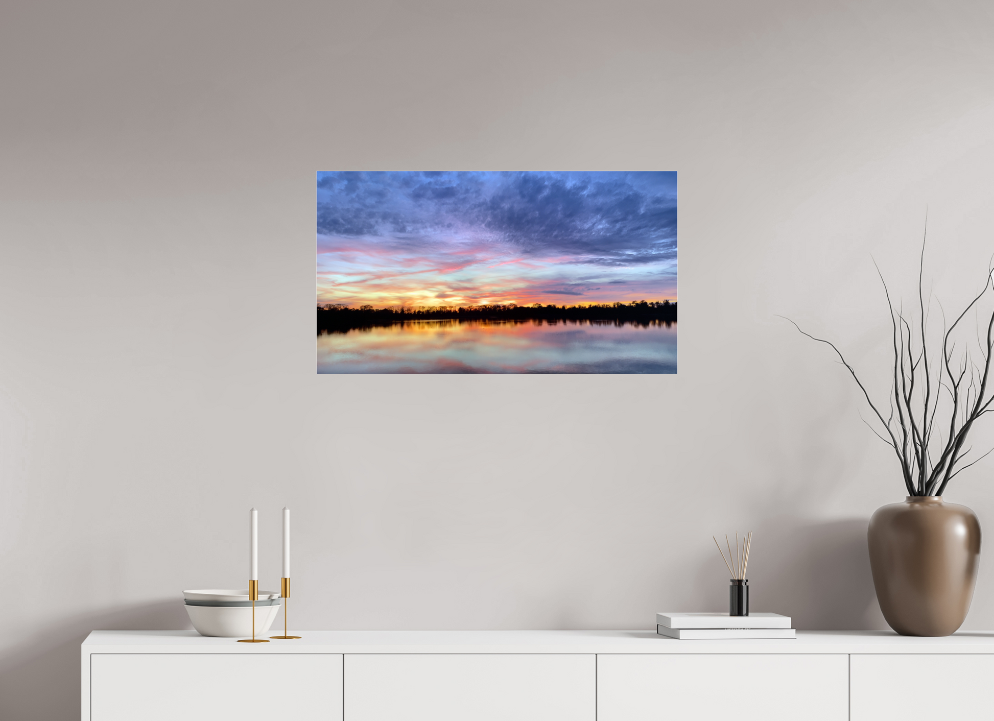 80 x 45 cm, Tirage photo sous Verre acrylique Reflets d’un Même Ciel II – Le Souffle Pourpre
