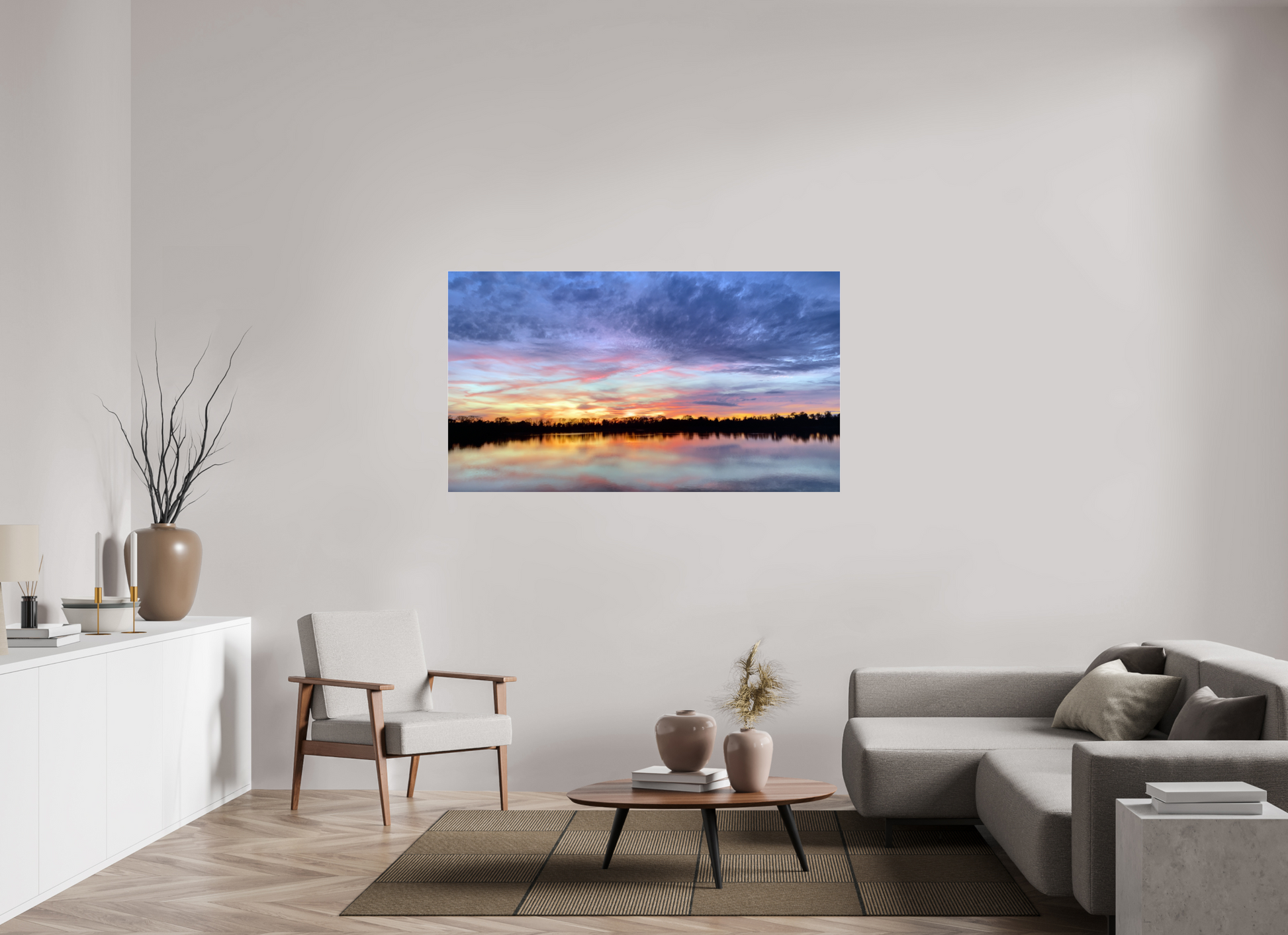 160 x 90 cm, Tirage photo sous Verre acrylique Reflets d’un Même Ciel II – Le Souffle Pourpre