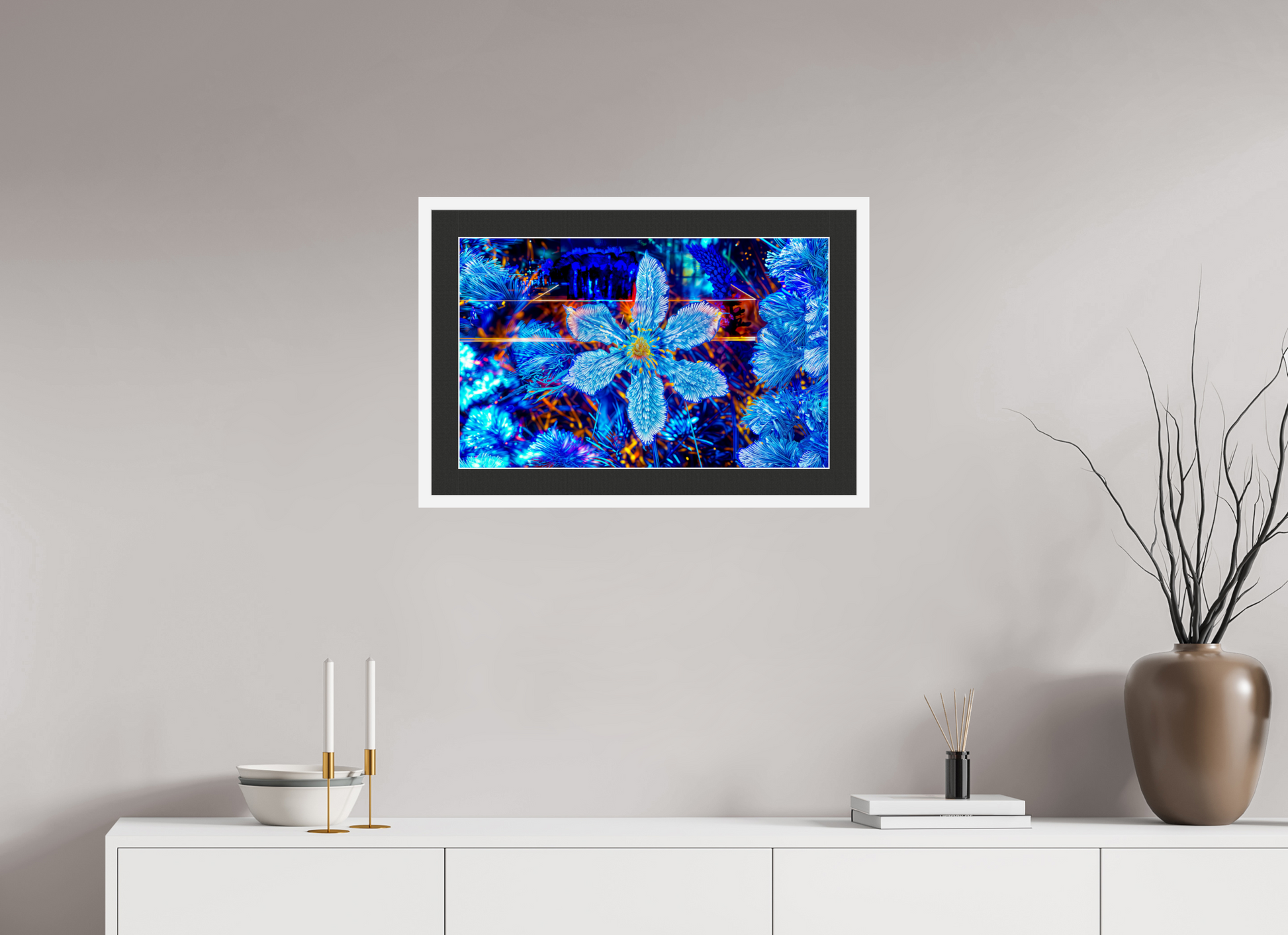 63,8 x 40 cm, 7 Cadre Blanc : Passe-Partout Noir lisière Blanche La fleur qui rêvait d’étoiles