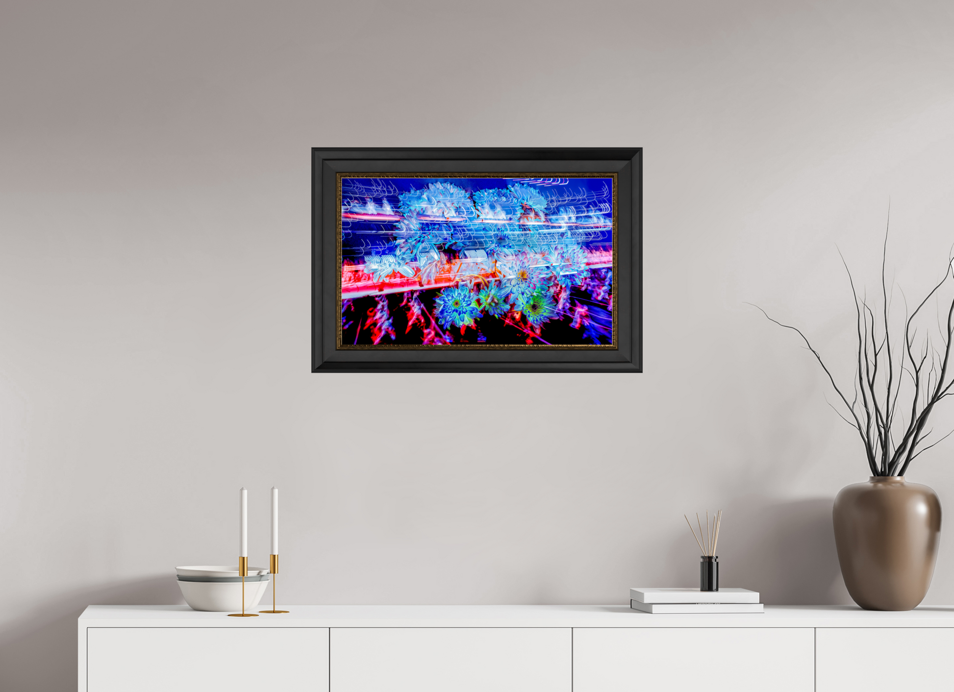 64 x 40 cm, 11 Cadre Noir-Or Éclosions dans les courants de matière douce