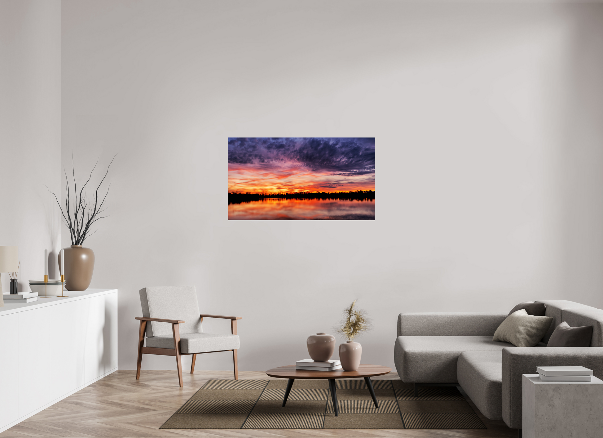 128 x 72 cm, Tirage photo sous Verre acrylique Reflets d’un Même Ciel III – L’Heure Incandescente